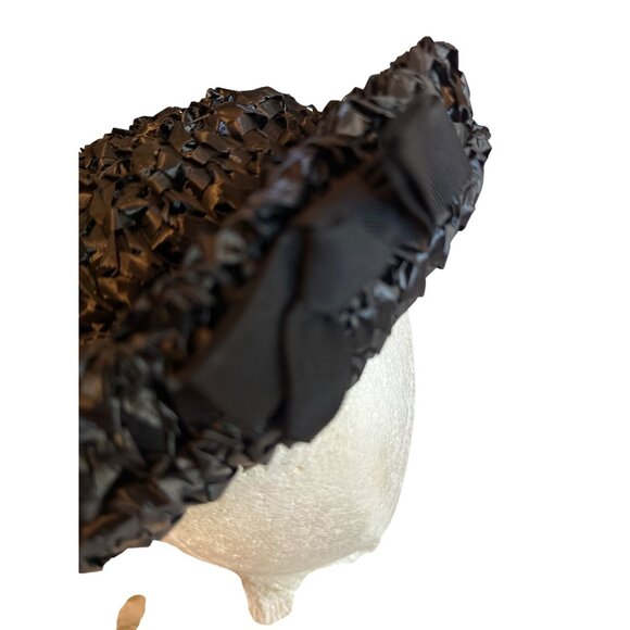 Vintage 60's Retro Black Woven Straw Hat Bow Detail Original Box - Picture 4 of 10